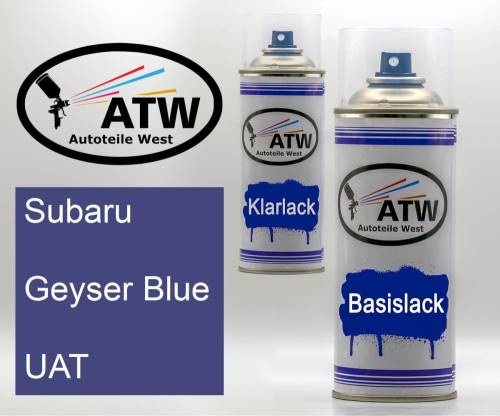 Subaru, Geyser Blue, UAT: 400ml Sprühdose + 400ml Klarlack - Set, von ATW Autoteile West.